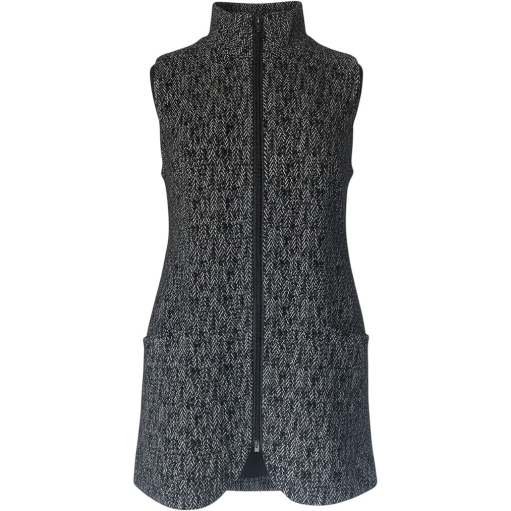 Comfy Sleeveless Jacket Black White Herringbone Zip Front Women's Small